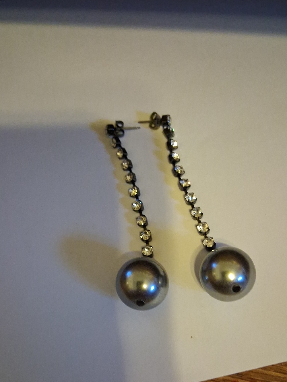 Avon Gunmetal Pearl and Rhinestone Drop Earrings